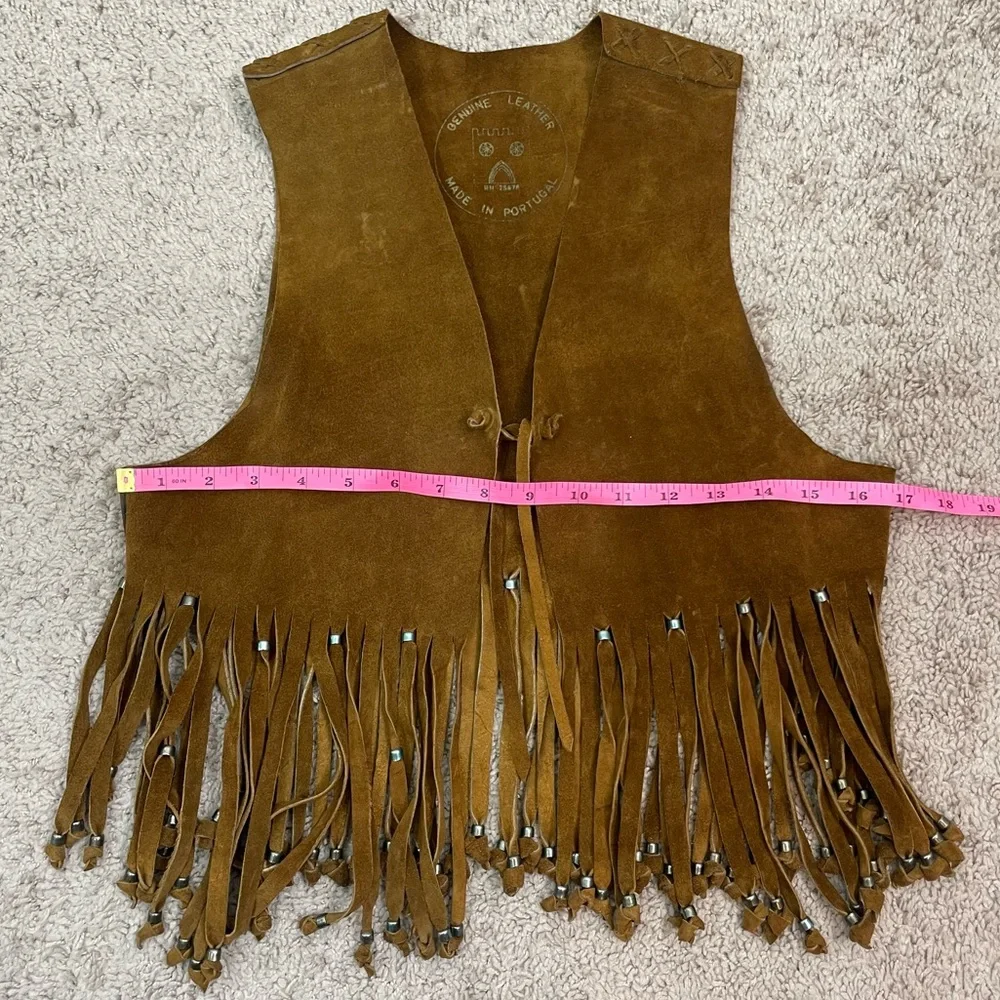 Vintage Suede Handmade Cow Hide Beaded Fringe Tassel Boho Vest / Indian Jacket